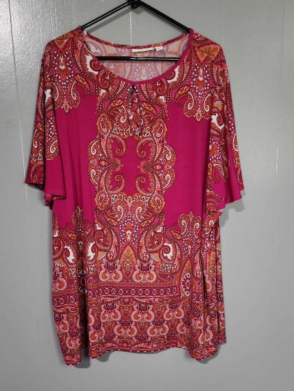 Susan Graver Fuchsia Paisley Short-Sleeve Tunic